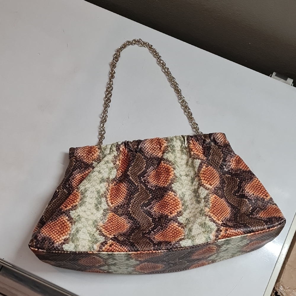 Who What Wear Orange and Brown Faux Snakeskin Pattern Shoulder Bag